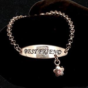 Women Fashion Bracelet Best Friend with Rhinestones and Flower Charm on a Chain